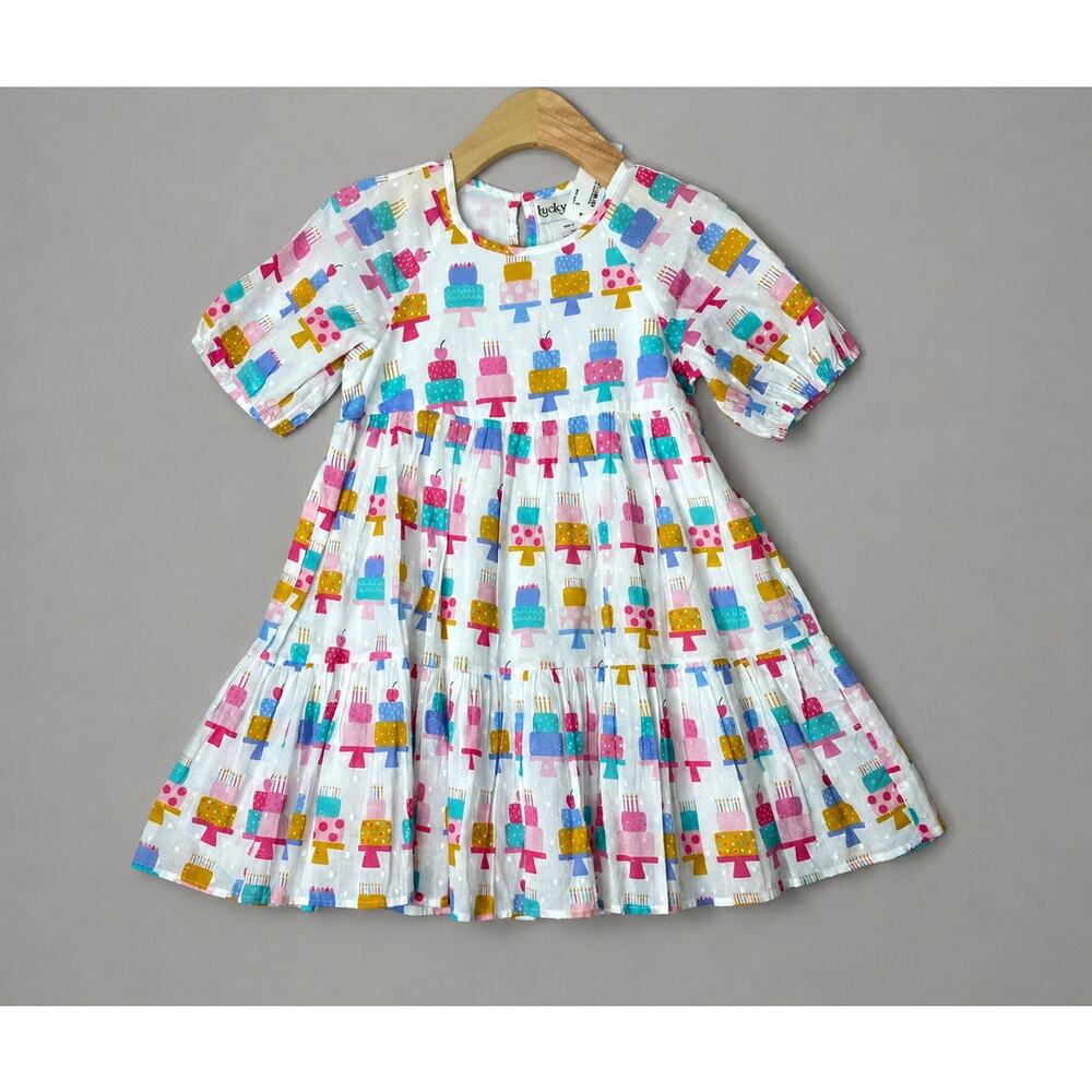 NWT Lucky Jade Birthday Cakes White Swiss Dot Dress Girls 5 Yrs